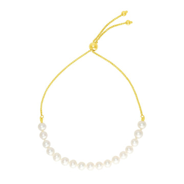 14k Yellow Gold Adjustable Friendship Bracelet with Pearls - Coolpeacock