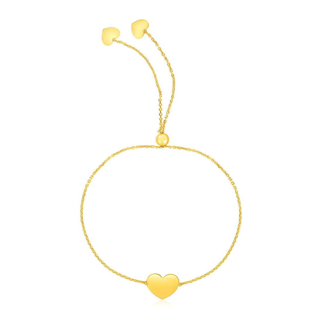 14k Yellow Gold Adjustable Heart Bracelet (0.90 mm) - Coolpeacock