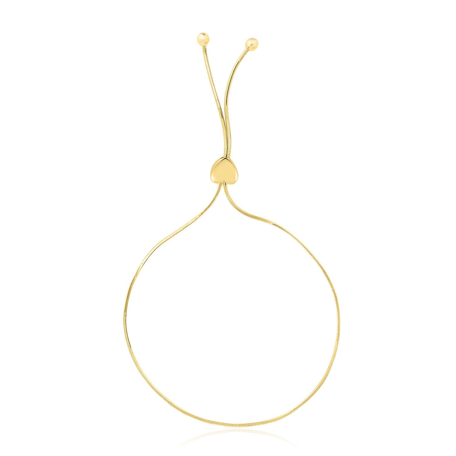 14k Yellow Gold Adjustable Lariat Style Heart Motif Bracelet (1.00 mm) - Coolpeacock