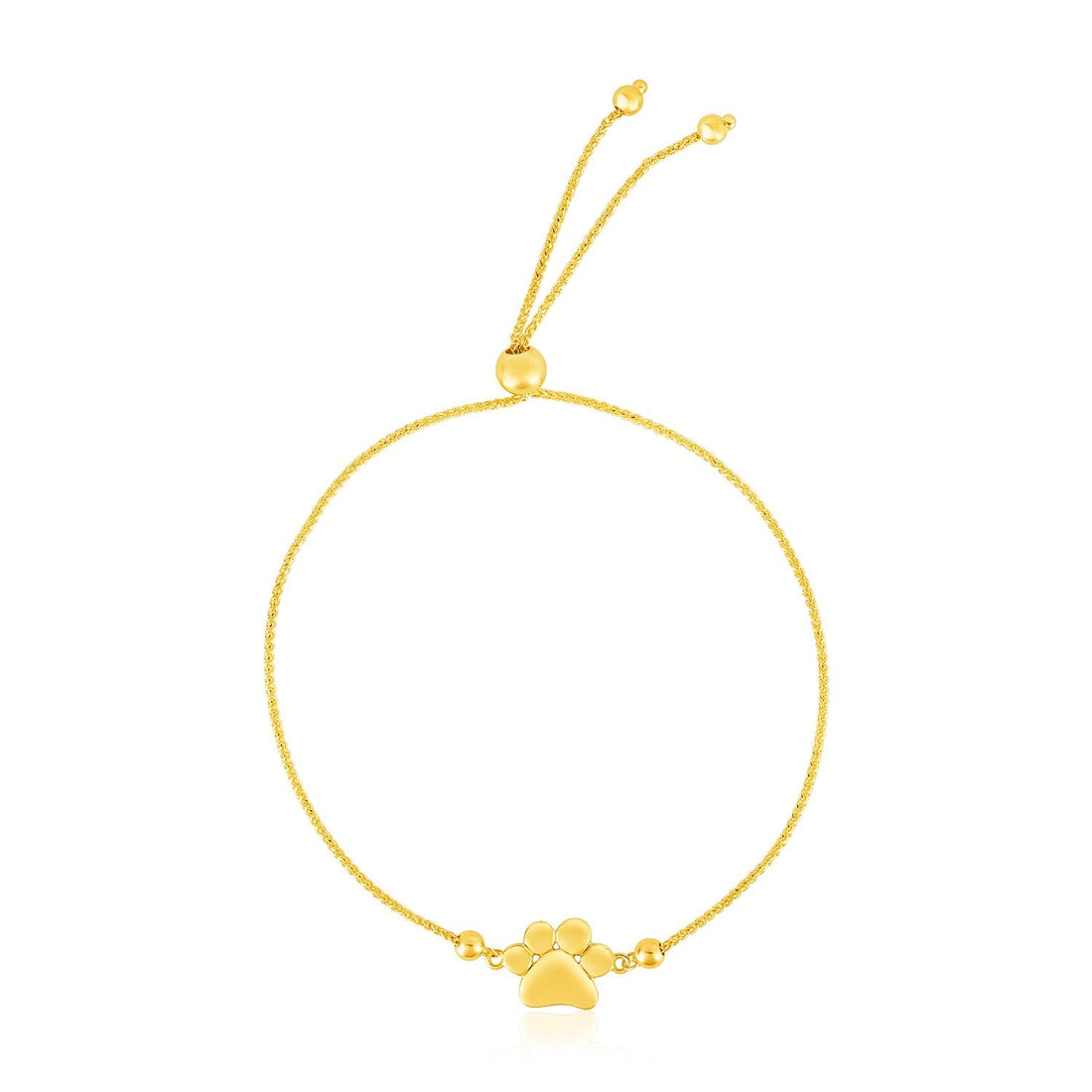 14k Yellow Gold Adjustable Paw Print Bracelet (1.10 mm) - Coolpeacock