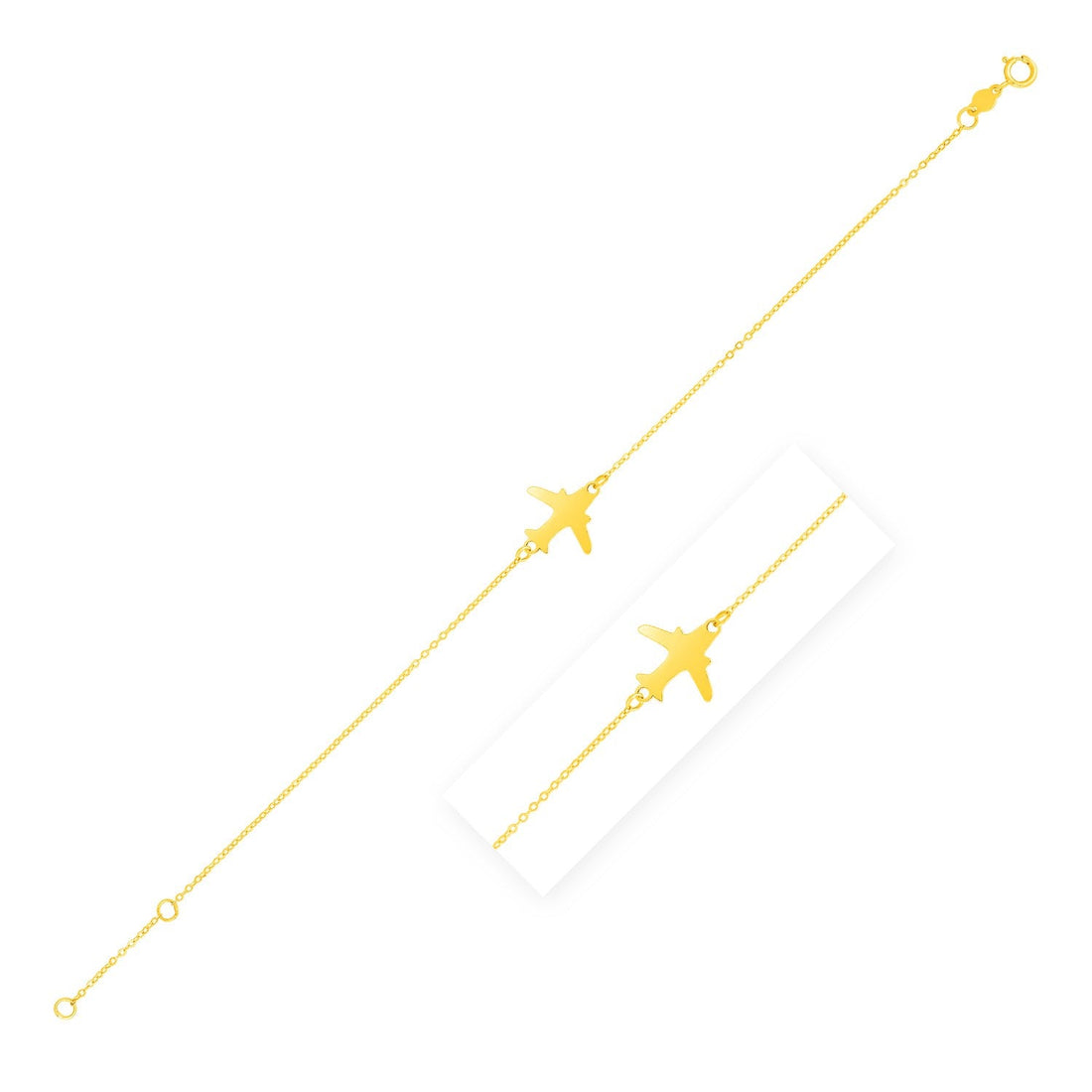 14K Yellow Gold Airplane Bracelet (1.00 mm) - Coolpeacock