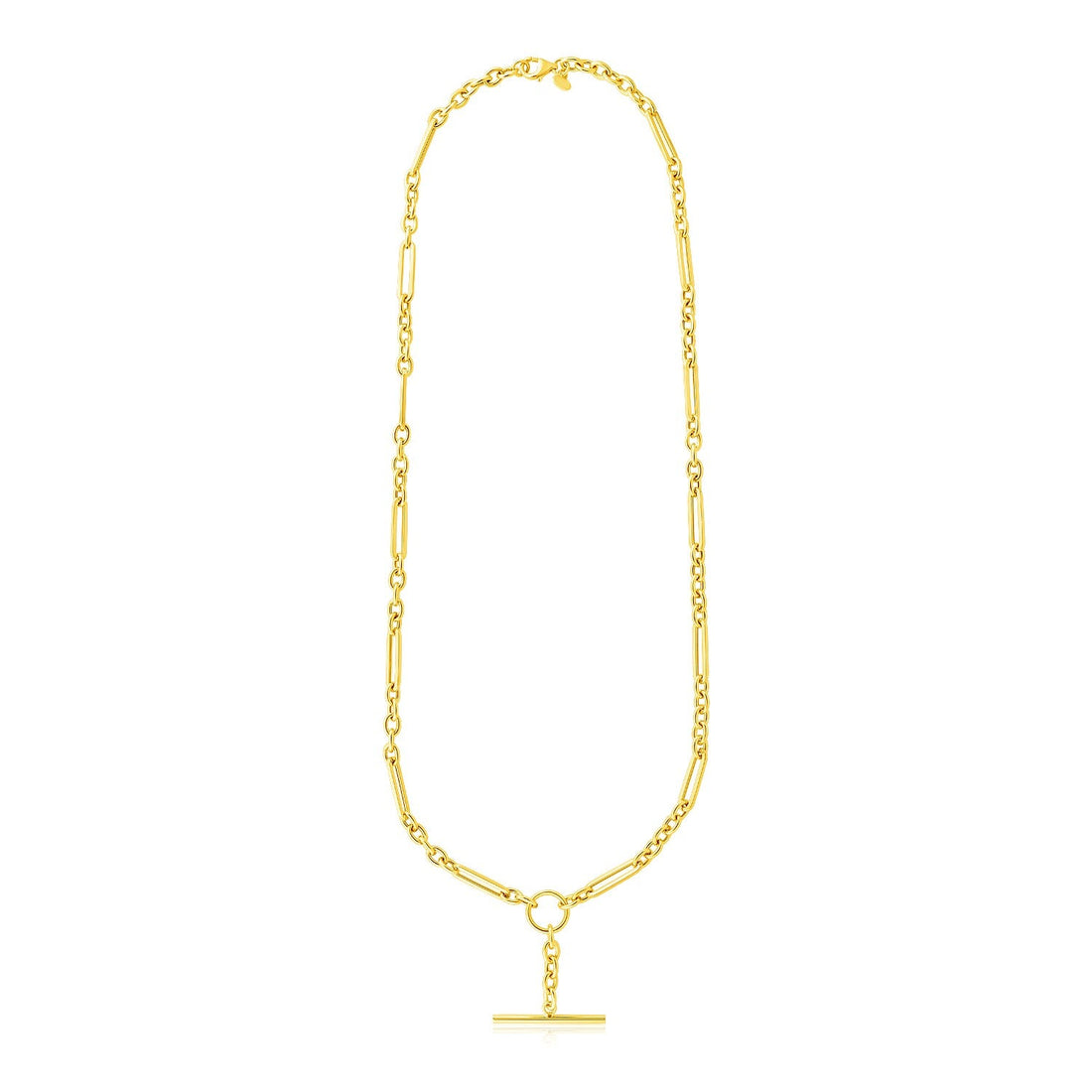 14k Yellow Gold Alternating Oval and Round Chain Necklace with Toggle - Coolpeacock