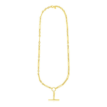 14k Yellow Gold Alternating Oval and Round Chain Necklace with Toggle - Coolpeacock