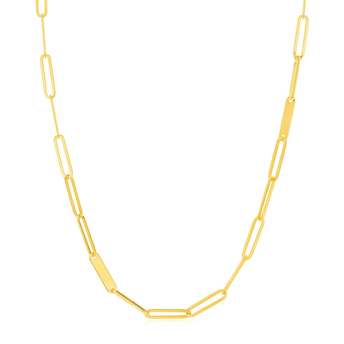 14k Yellow Gold Alternating Paperclip Chain Link and Gold Bar Necklace - Coolpeacock
