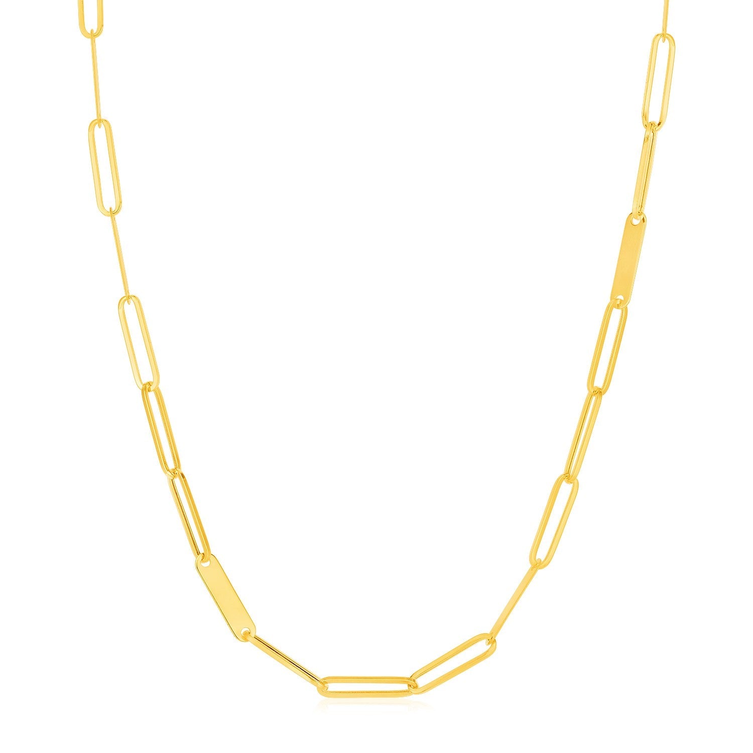 14k Yellow Gold Alternating Paperclip Chain Link and Gold Bar Necklace - Coolpeacock