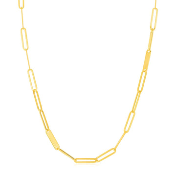 14k Yellow Gold Alternating Paperclip Chain Link and Gold Bar Necklace - Coolpeacock