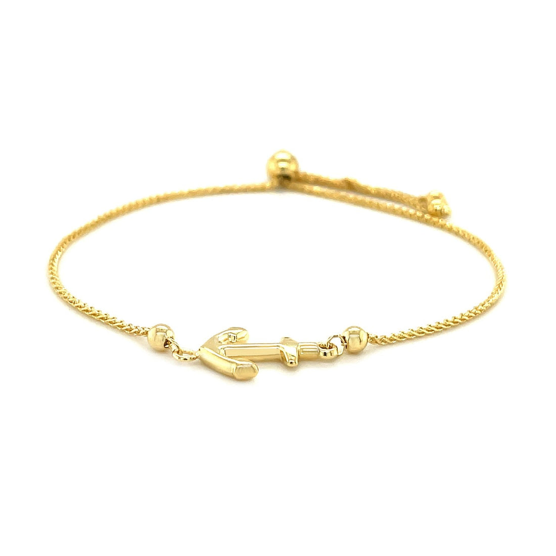 14k Yellow Gold Anchor Design Adjustable Lariat Bracelet - Coolpeacock