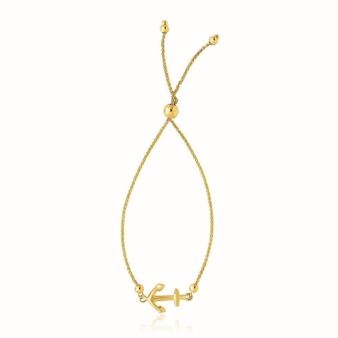 14k Yellow Gold Anchor Design Adjustable Lariat Bracelet - Coolpeacock