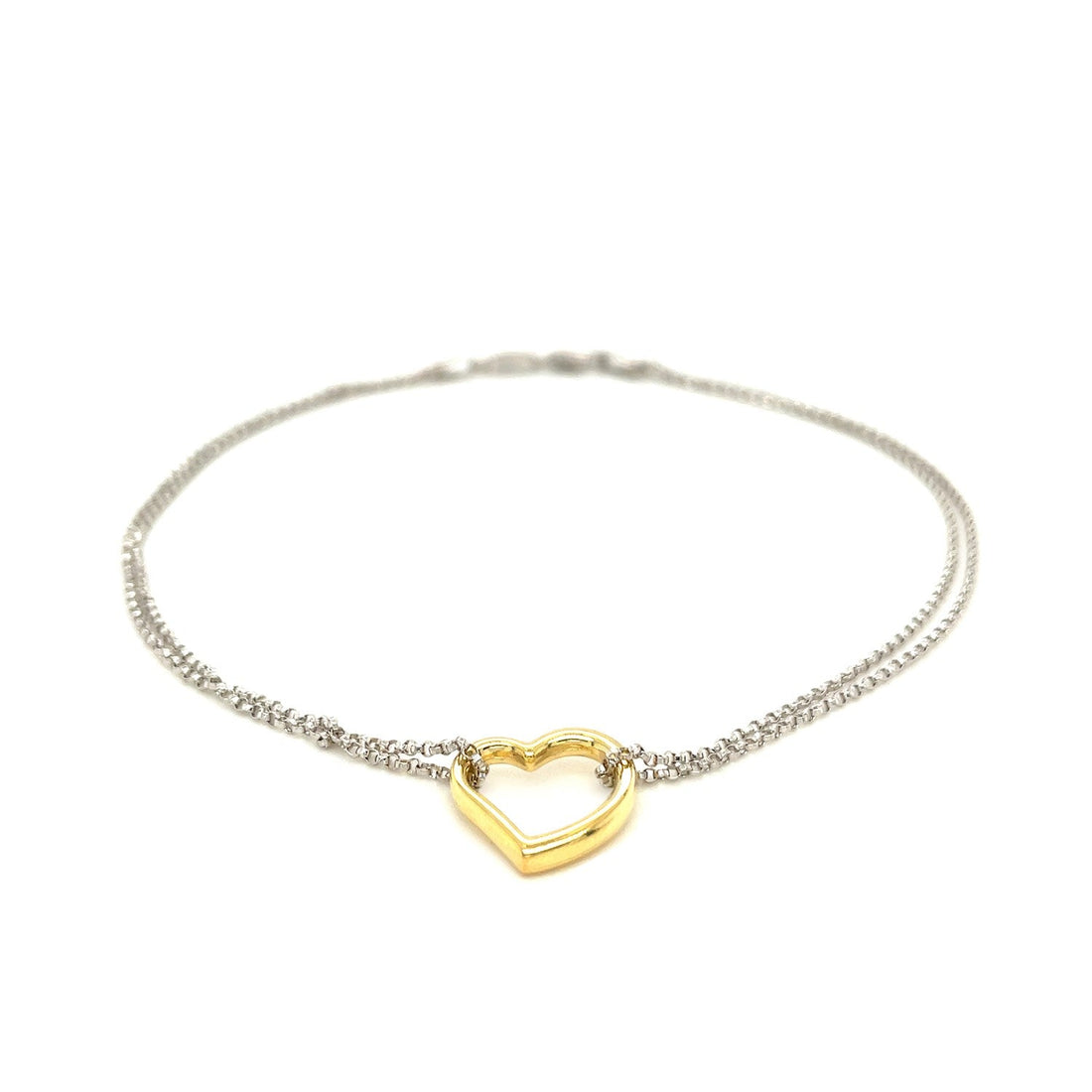 14k Yellow Gold and Sterling Silver Anklet with a Single Open Heart Station - Coolpeacock