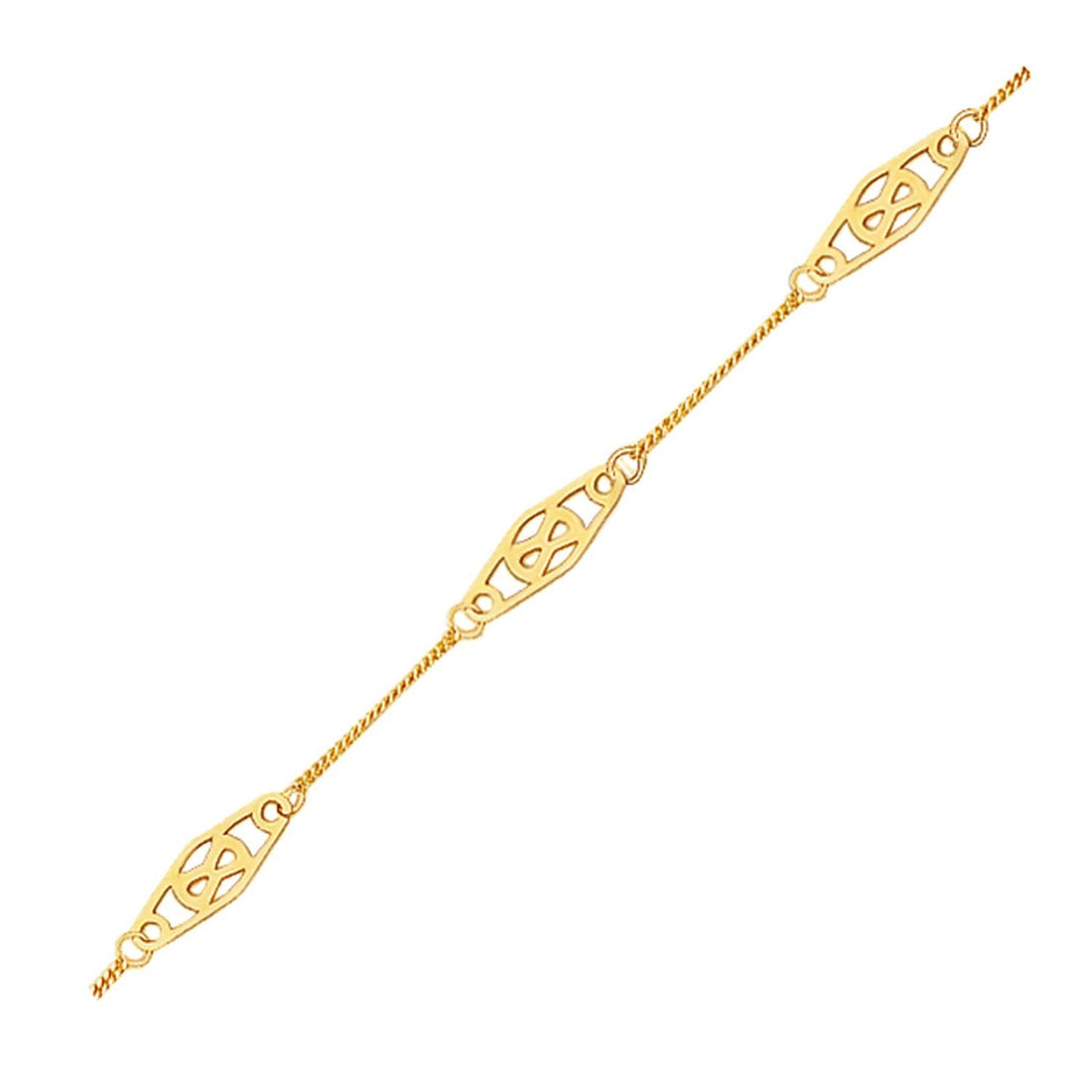14k Yellow Gold Anklet with Fancy Diamond Shape Filigree Stations - Coolpeacock