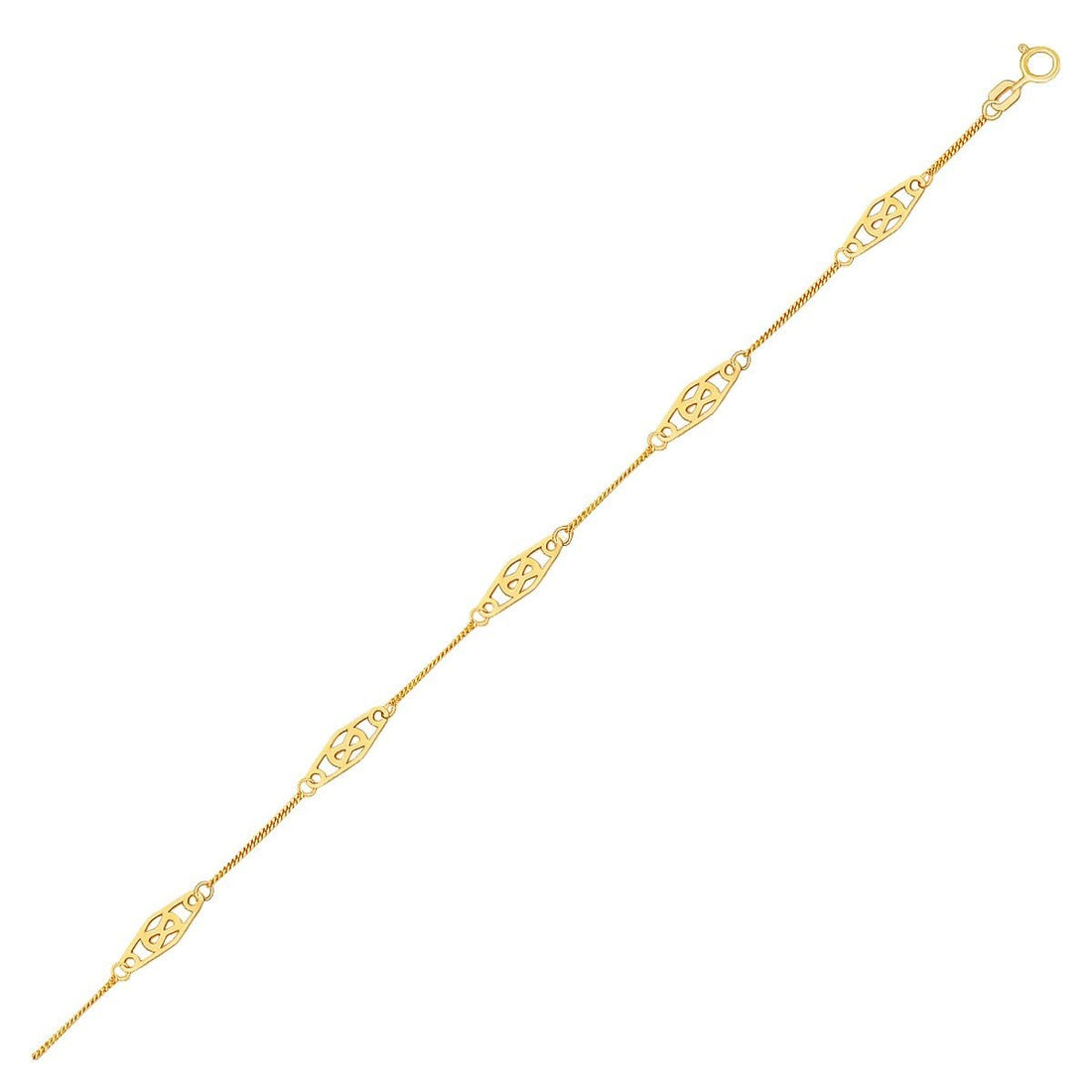 14k Yellow Gold Anklet with Fancy Diamond Shape Filigree Stations - Coolpeacock