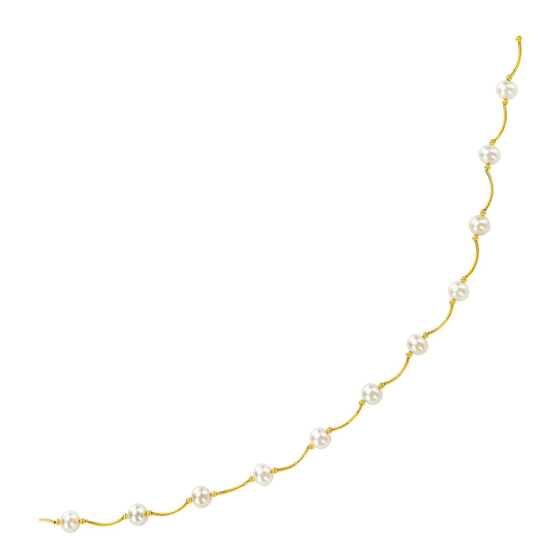 14k Yellow Gold Arc Link Necklace with White Pearls - Coolpeacock