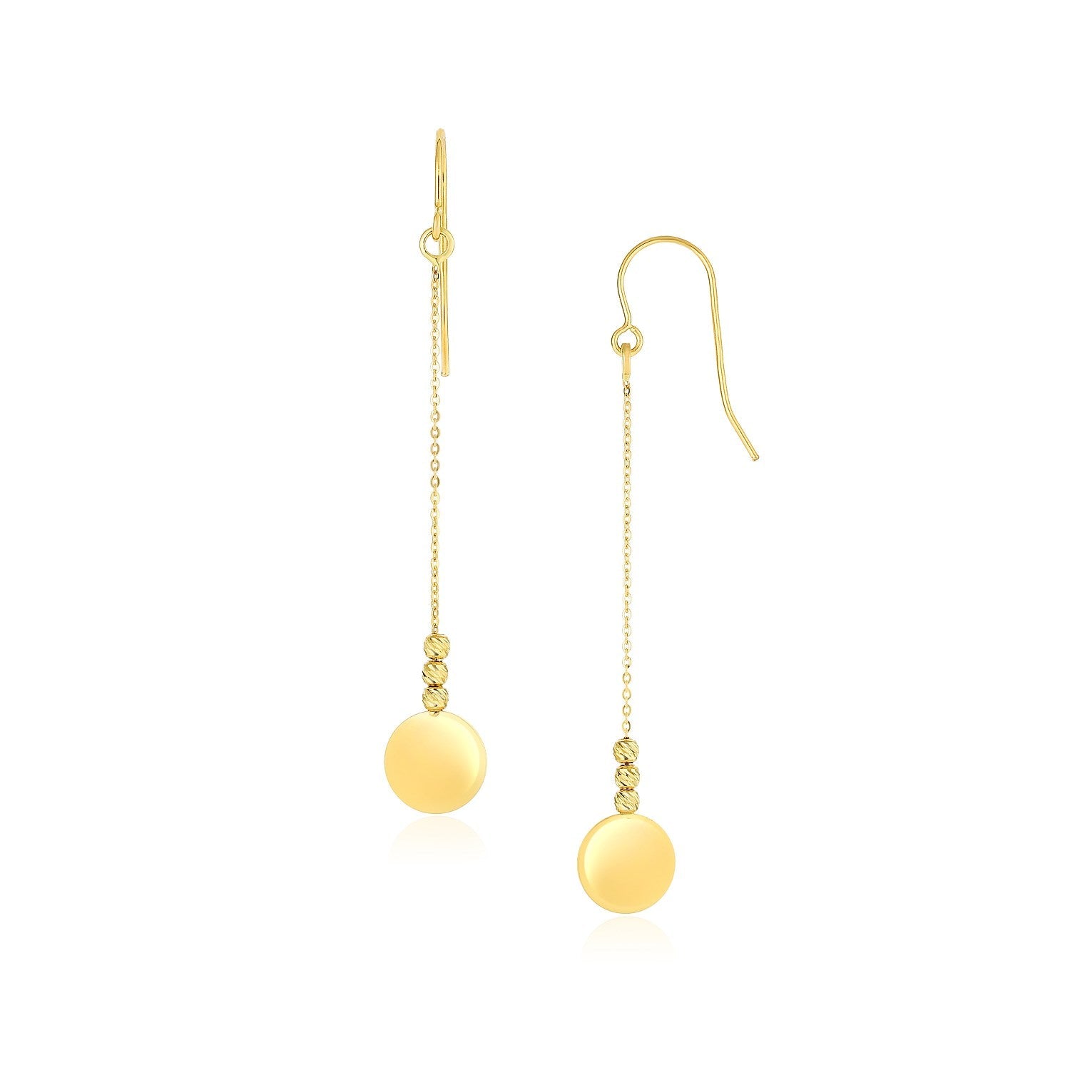 14k Yellow Gold Bead and Shiny Disc Drop Earrings - Coolpeacock