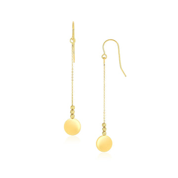 14k Yellow Gold Bead and Shiny Disc Drop Earrings - Coolpeacock