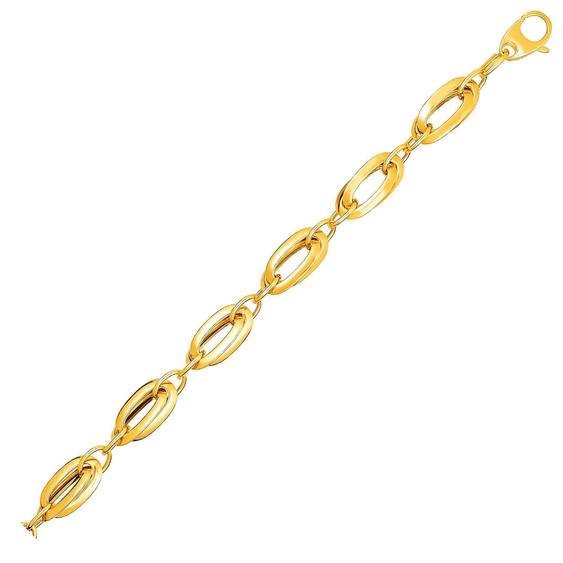 14k Yellow Gold Bracelet with Long Double Oval Links (8.20 mm) - Coolpeacock