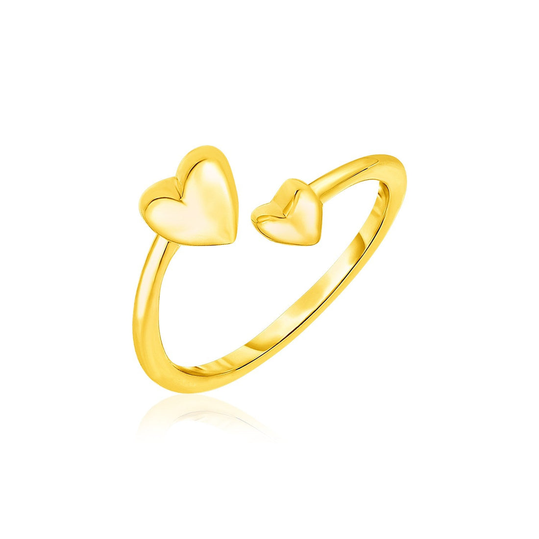 14k Yellow Gold Bypass Style Toe Ring with Polished Hearts - Coolpeacock