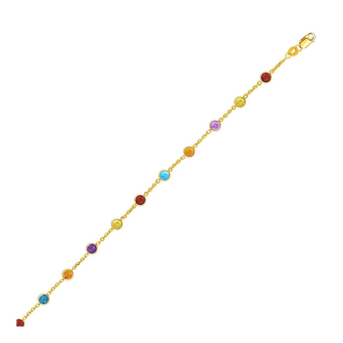 14k Yellow Gold Cable Anklet with Round Multi Tone Stations - Coolpeacock