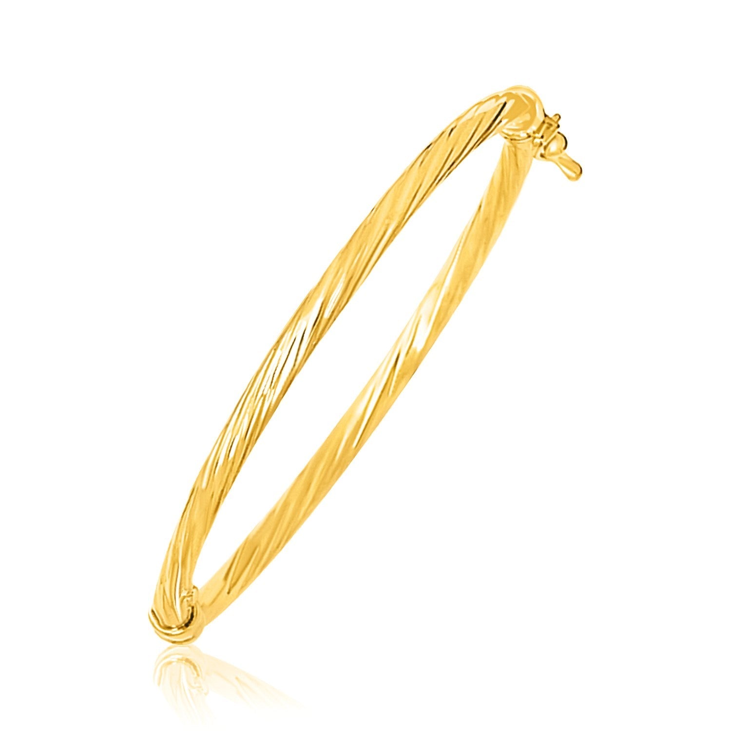 14k Yellow Gold Childrens Bangle with Spiral Motif Style (3.50 mm) - Coolpeacock