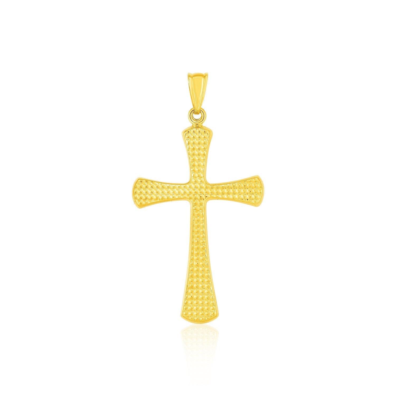 14k Yellow Gold Cross Pendant with Beaded Texture - Coolpeacock