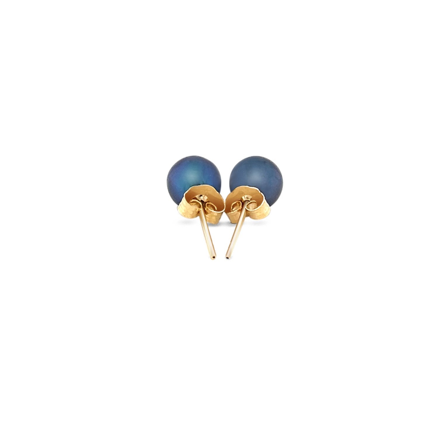 14k Yellow Gold Cultured Black Pearl Stud Earrings (6mm) - Coolpeacock