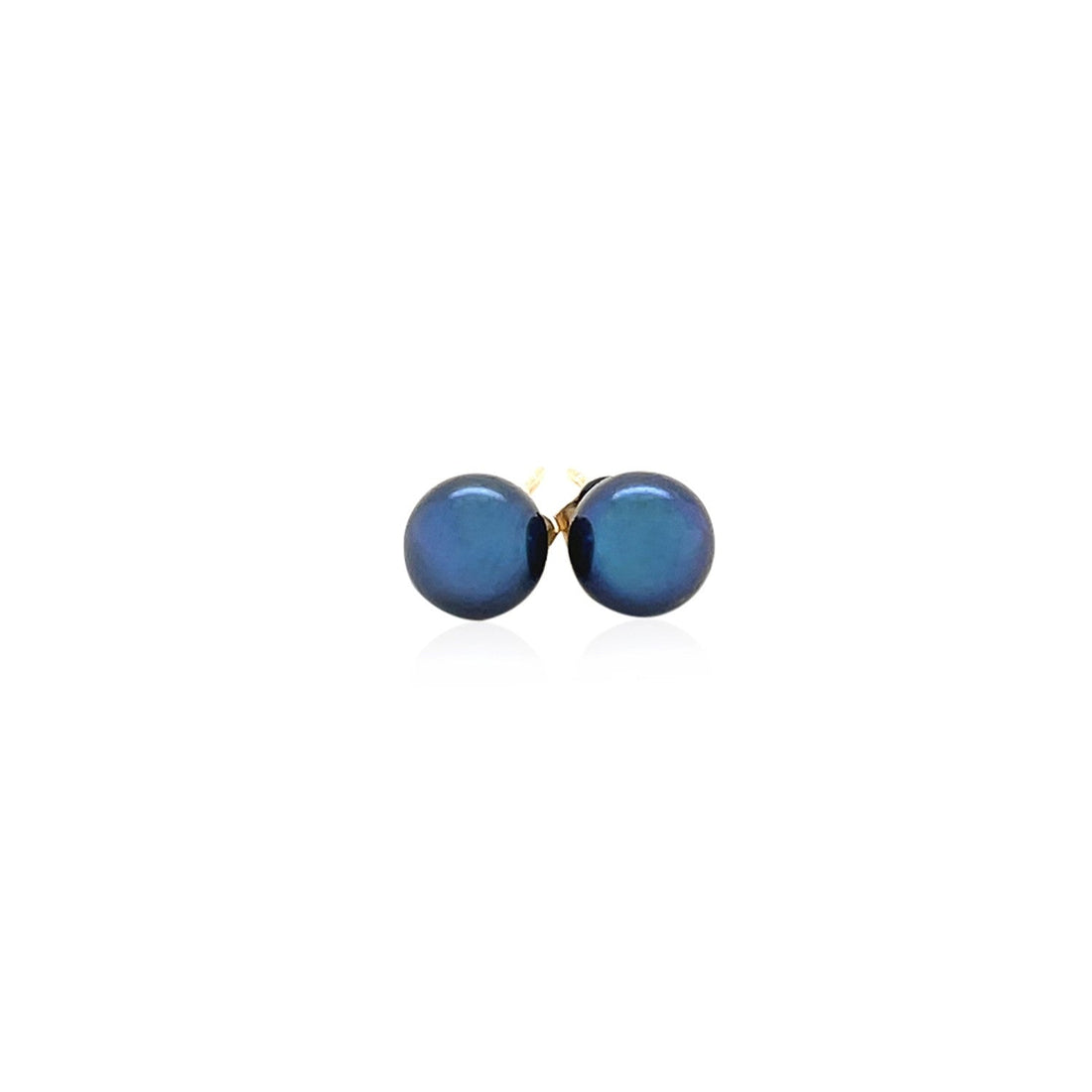 14k Yellow Gold Cultured Black Pearl Stud Earrings (6mm) - Coolpeacock