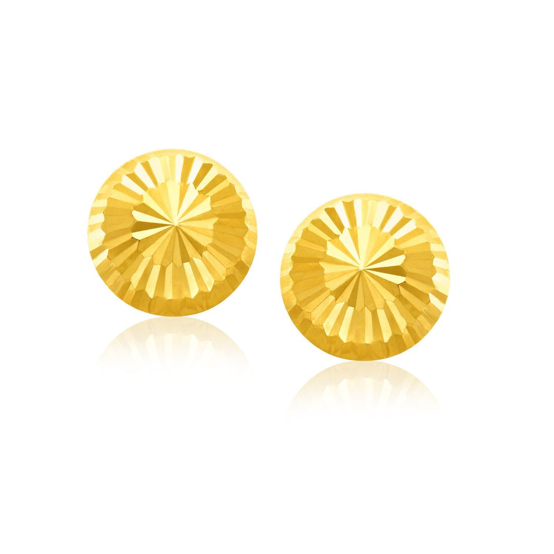 14k Yellow Gold Diamond Cut Flat Design Stud Earrings(8mm) - Coolpeacock