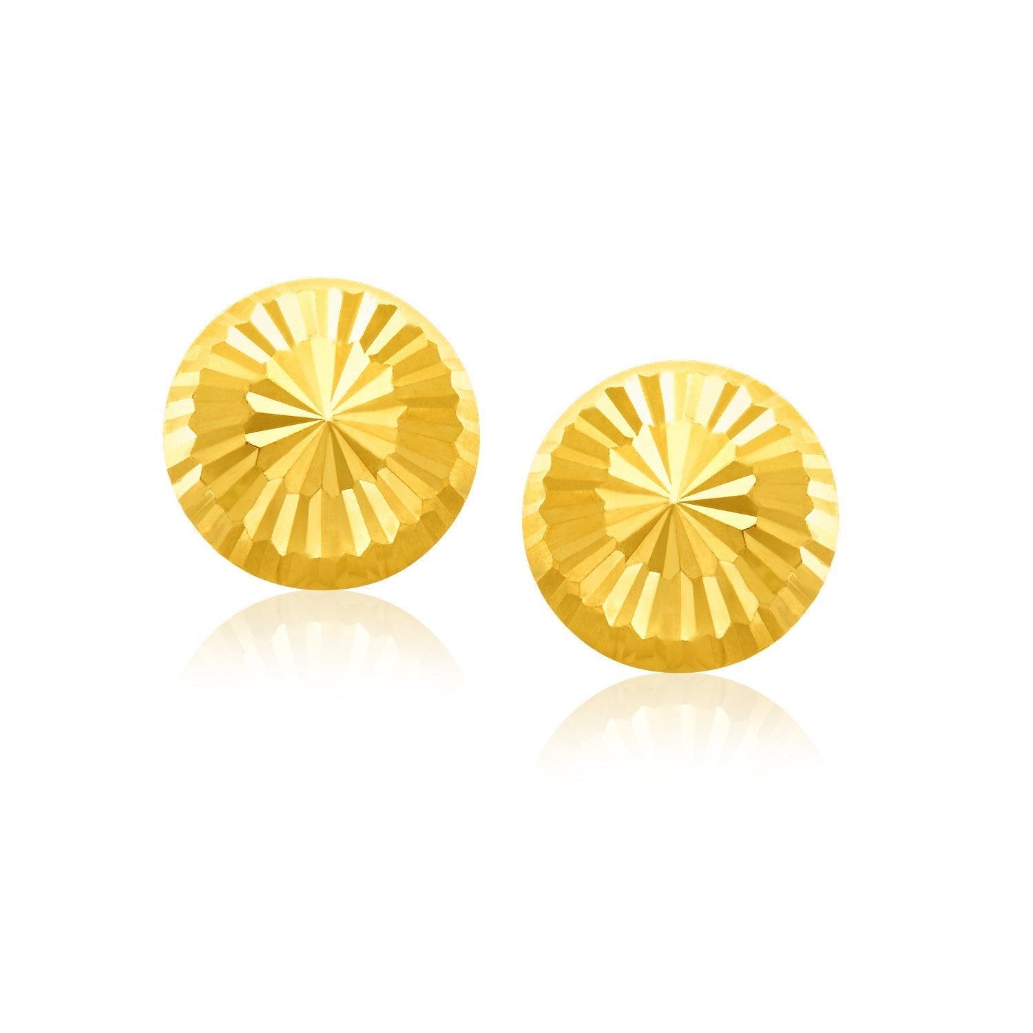 14k Yellow Gold Diamond Cut Flat Design Stud Earrings(8mm) - Coolpeacock