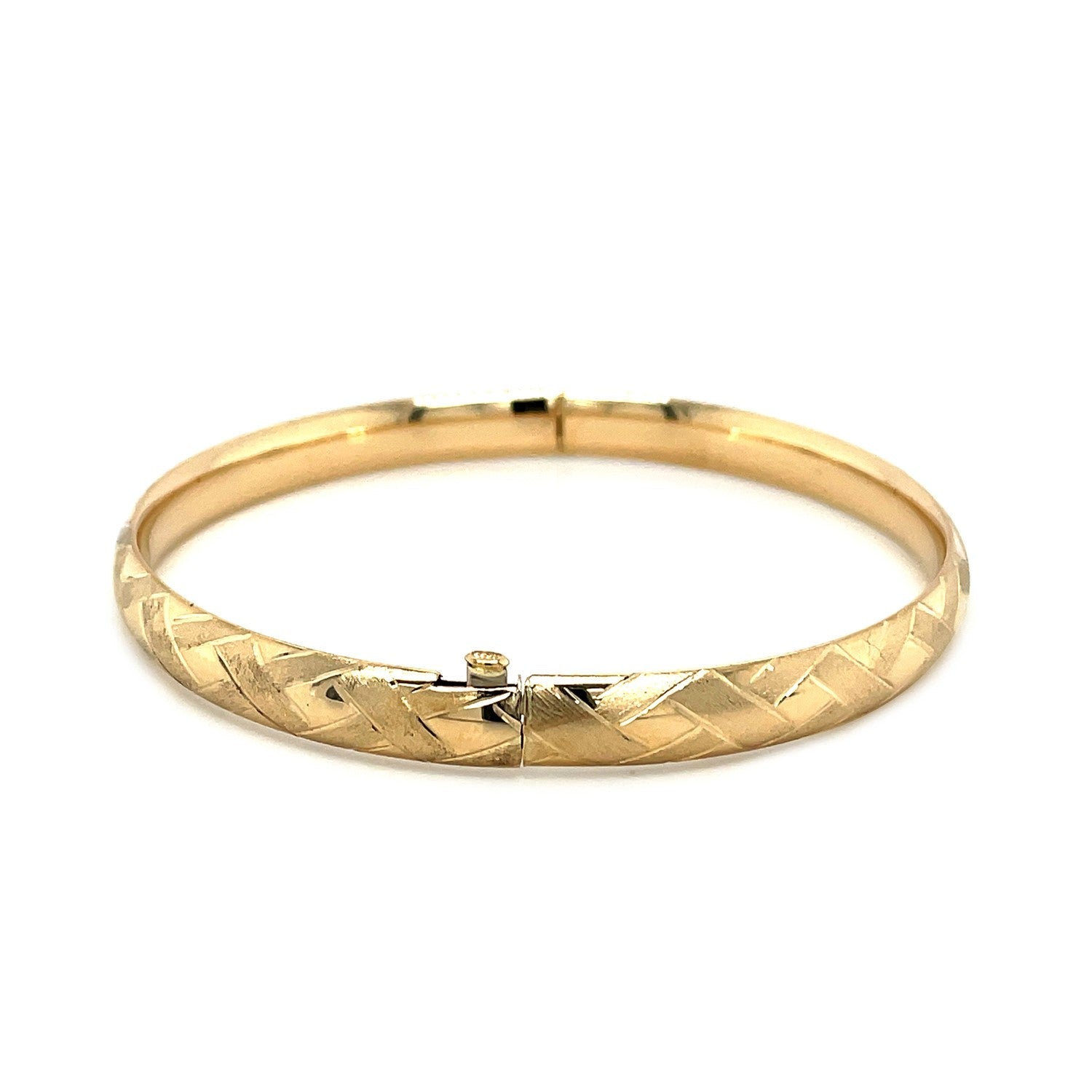 14k Yellow Gold Domed Bangle with a Weave Motif (6.00 mm) - Coolpeacock
