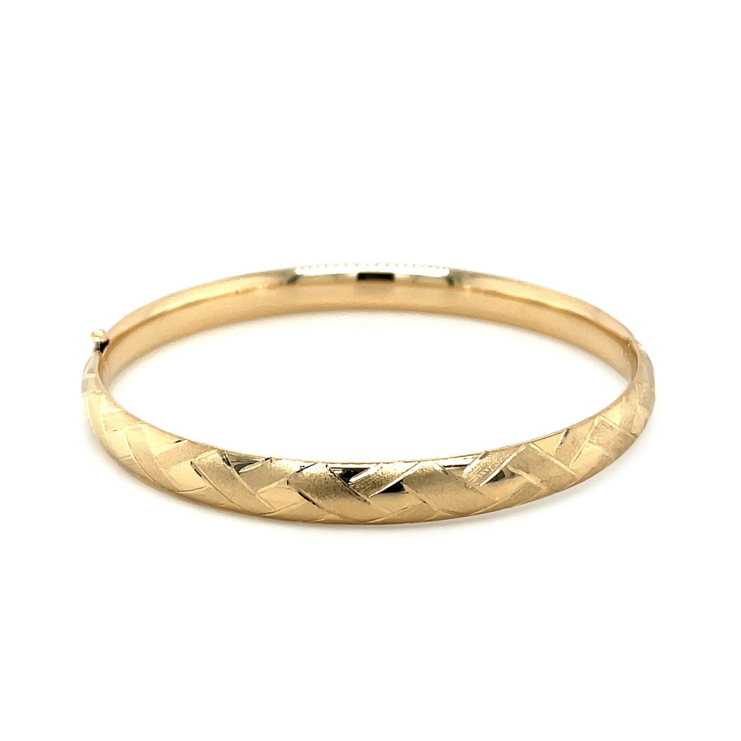 14k Yellow Gold Domed Bangle with a Weave Motif (6.00 mm) - Coolpeacock