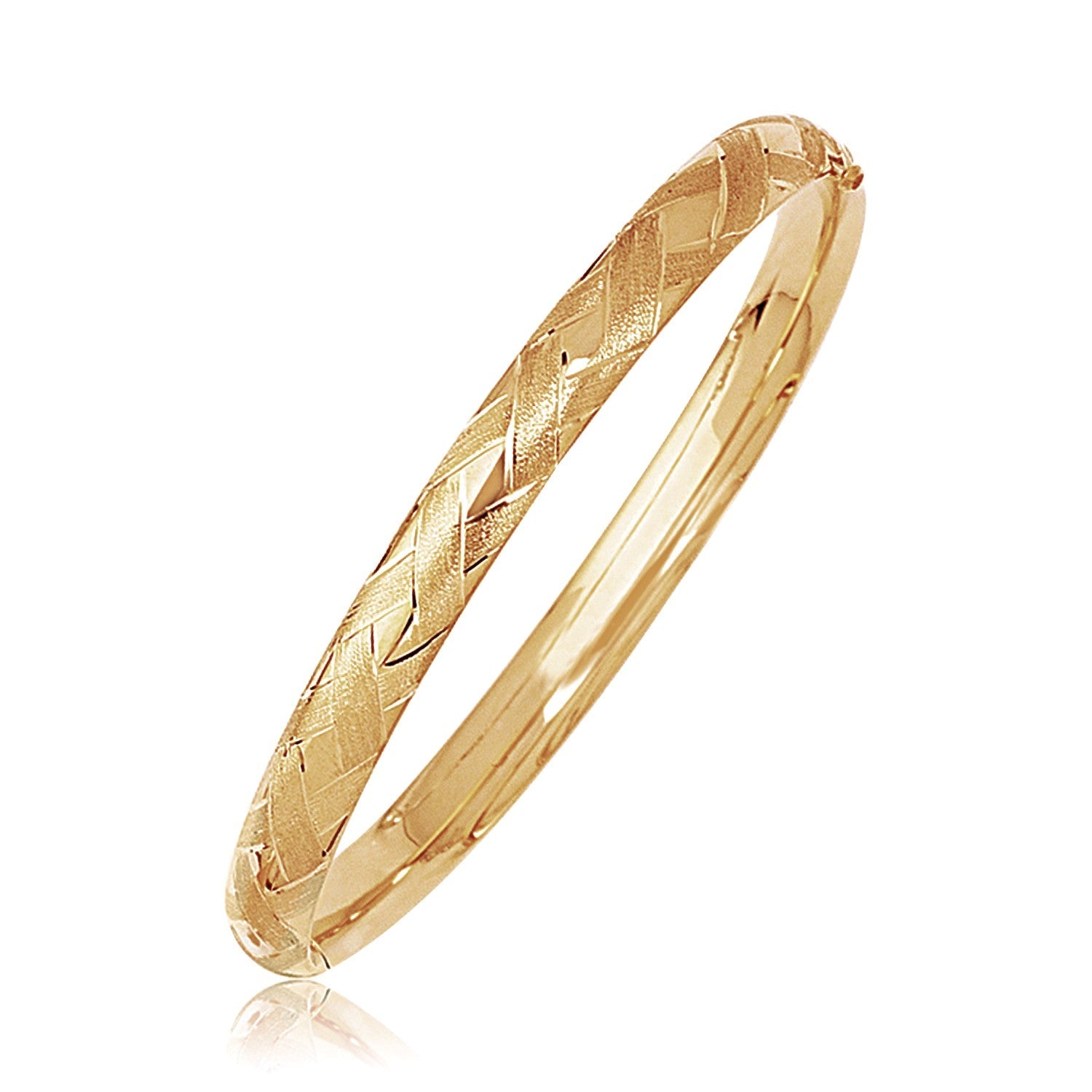 14k Yellow Gold Domed Bangle with a Weave Motif (6.00 mm) - Coolpeacock