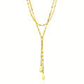 14k Yellow Gold Double Strand Chain with Puffed Heart Lariat Necklace - Coolpeacock