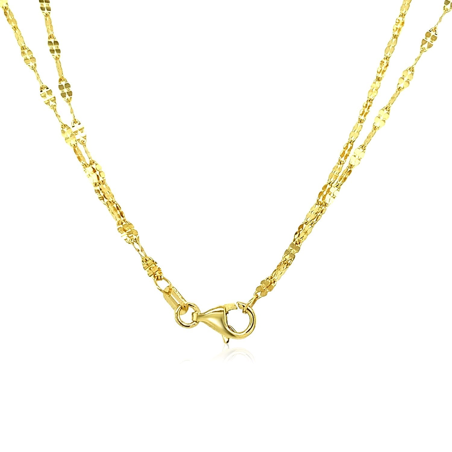 14k Yellow Gold Double Strand Chain with Puffed Heart Lariat Necklace - Coolpeacock