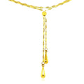 14k Yellow Gold Double Strand Chain with Puffed Heart Lariat Necklace - Coolpeacock