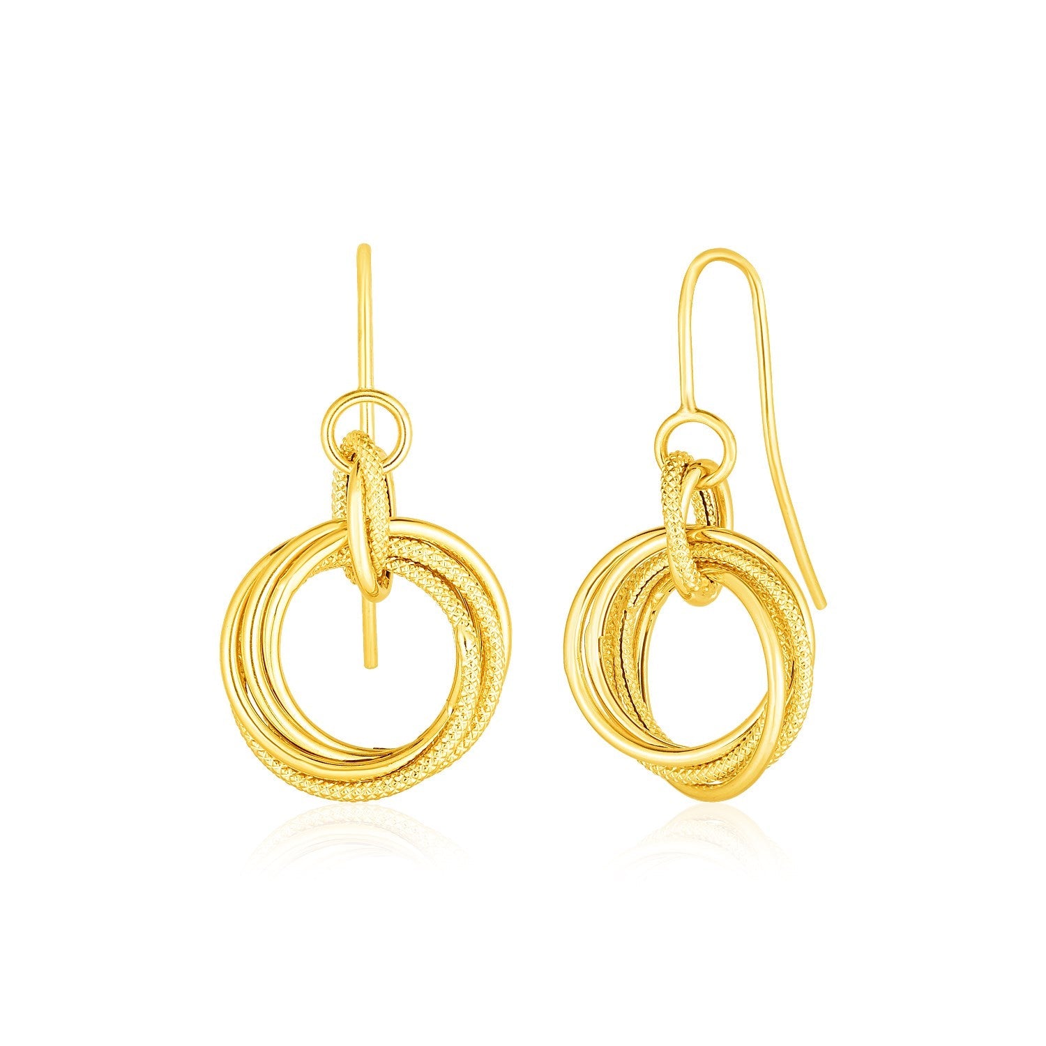 14k Yellow Gold Earrings with Interlocking Circle Dangles - Coolpeacock