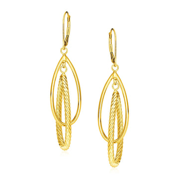 14k Yellow Gold Earrings with Shiny and Textured Teardrop Dangles - Coolpeacock