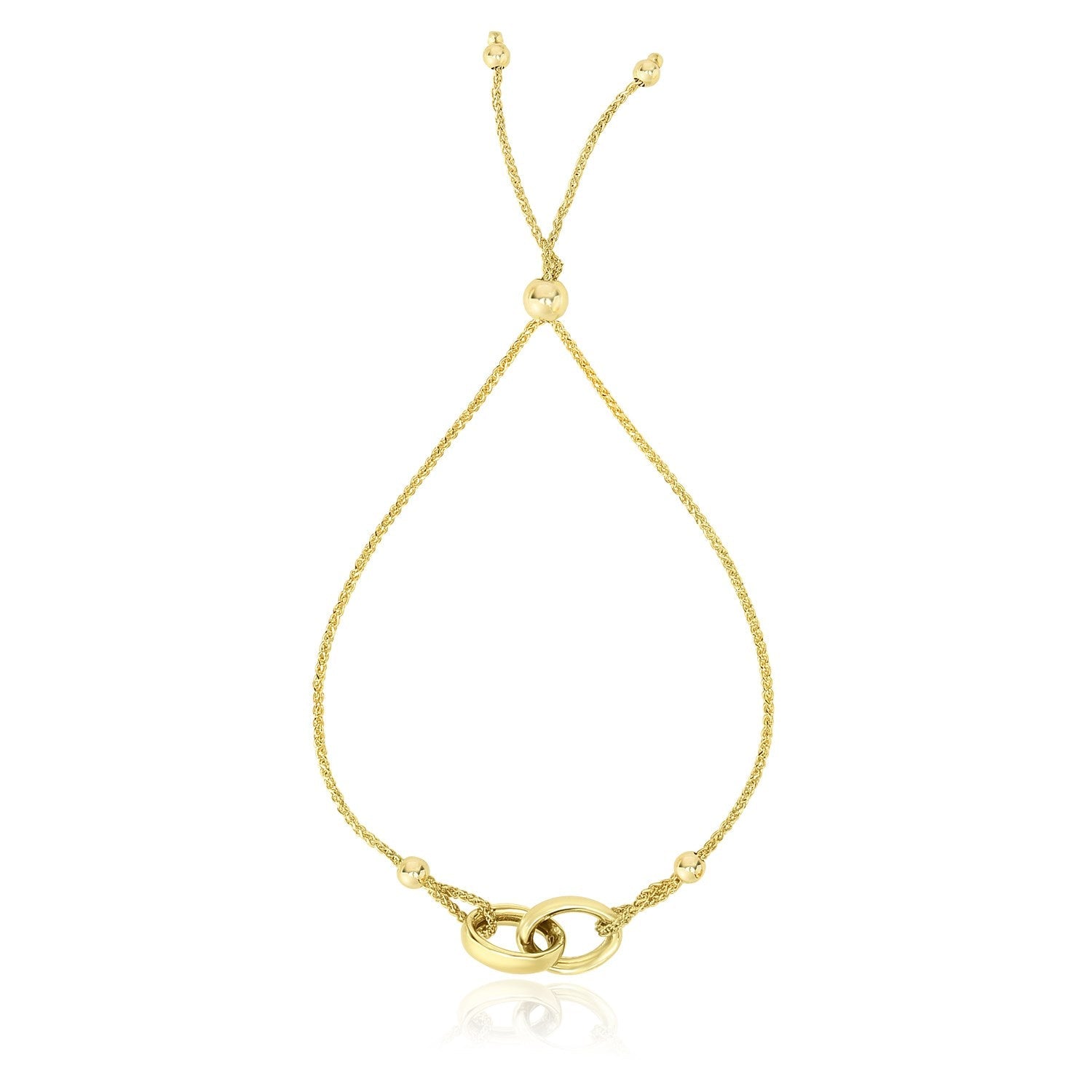 14k Yellow Gold Entwined Rings Adjustable Lariat Style Bracelet - Coolpeacock