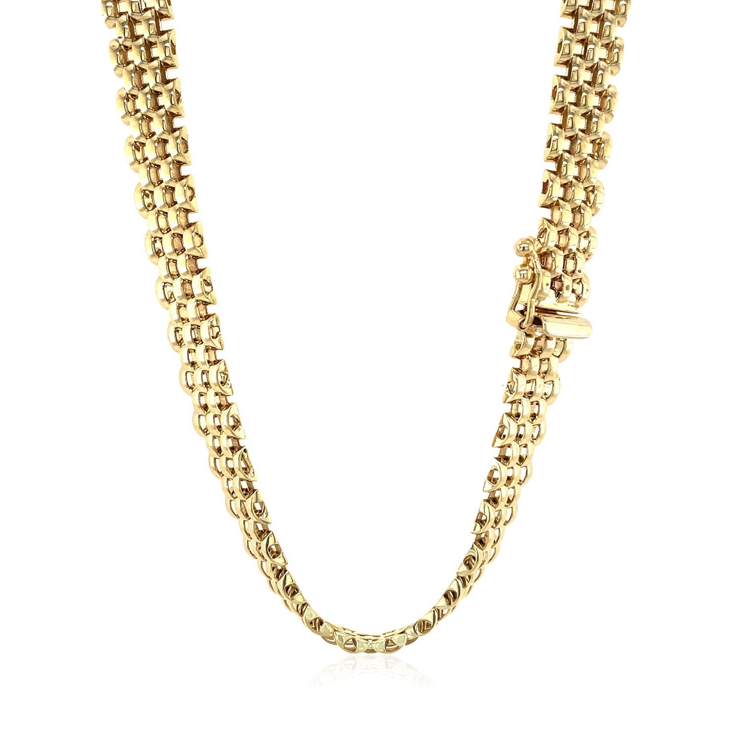 14k Yellow Gold Fancy Polished Multi - Row Panther Link Necklace - Coolpeacock