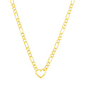 14k Yellow Gold Figaro Chain Necklace with Heart - Coolpeacock