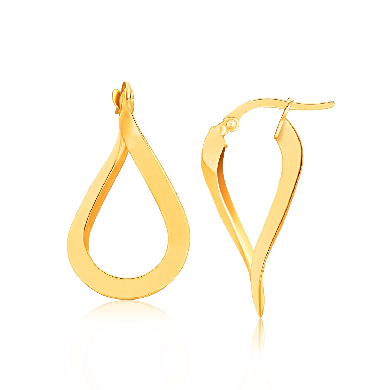 14k Yellow Gold Flat Polished Twisted Hoop Earrings - Coolpeacock