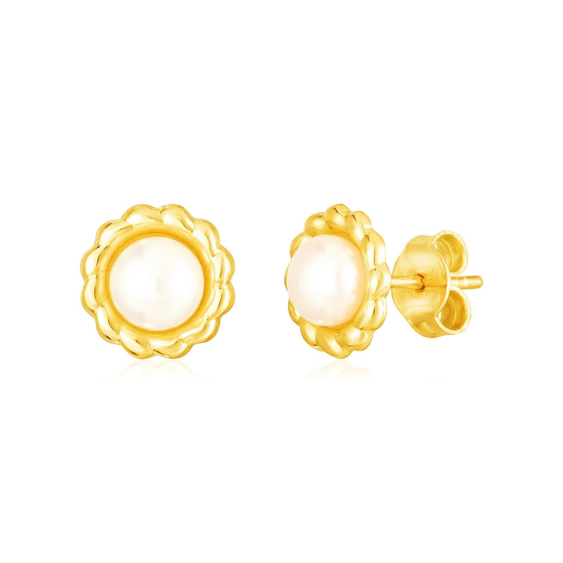 14k Yellow Gold Flower Stud Earrings with Pearls - Coolpeacock