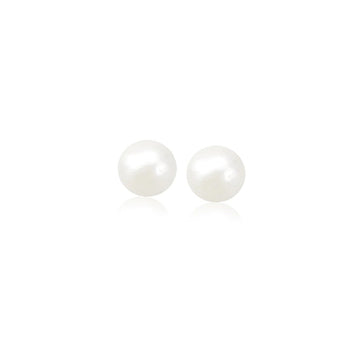 14k Yellow Gold Freshwater Cultured White Pearl Stud Earrings (5mm) - Coolpeacock