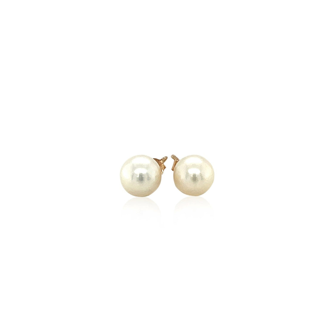 14k Yellow Gold Freshwater Cultured White Pearl Stud Earrings (6mm) - Coolpeacock