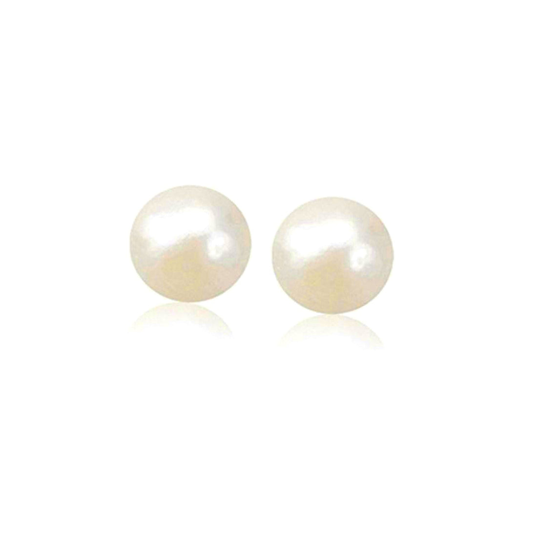 14k Yellow Gold Freshwater Cultured White Pearl Stud Earrings (7mm) - Coolpeacock