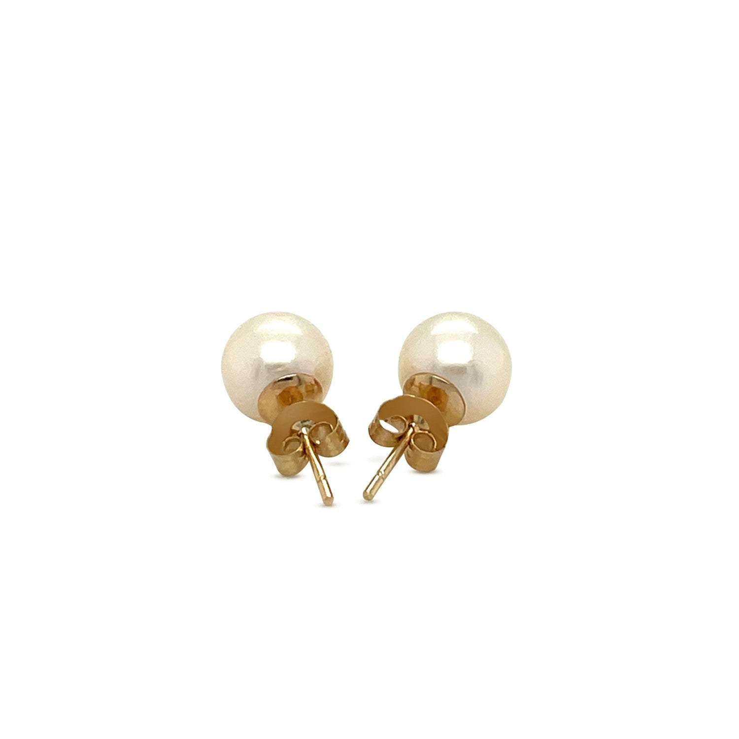 14k Yellow Gold Freshwater Cultured White Pearl Stud Earrings (7mm) - Coolpeacock