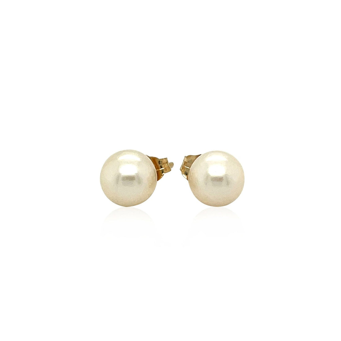 14k Yellow Gold Freshwater Cultured White Pearl Stud Earrings (7mm) - Coolpeacock