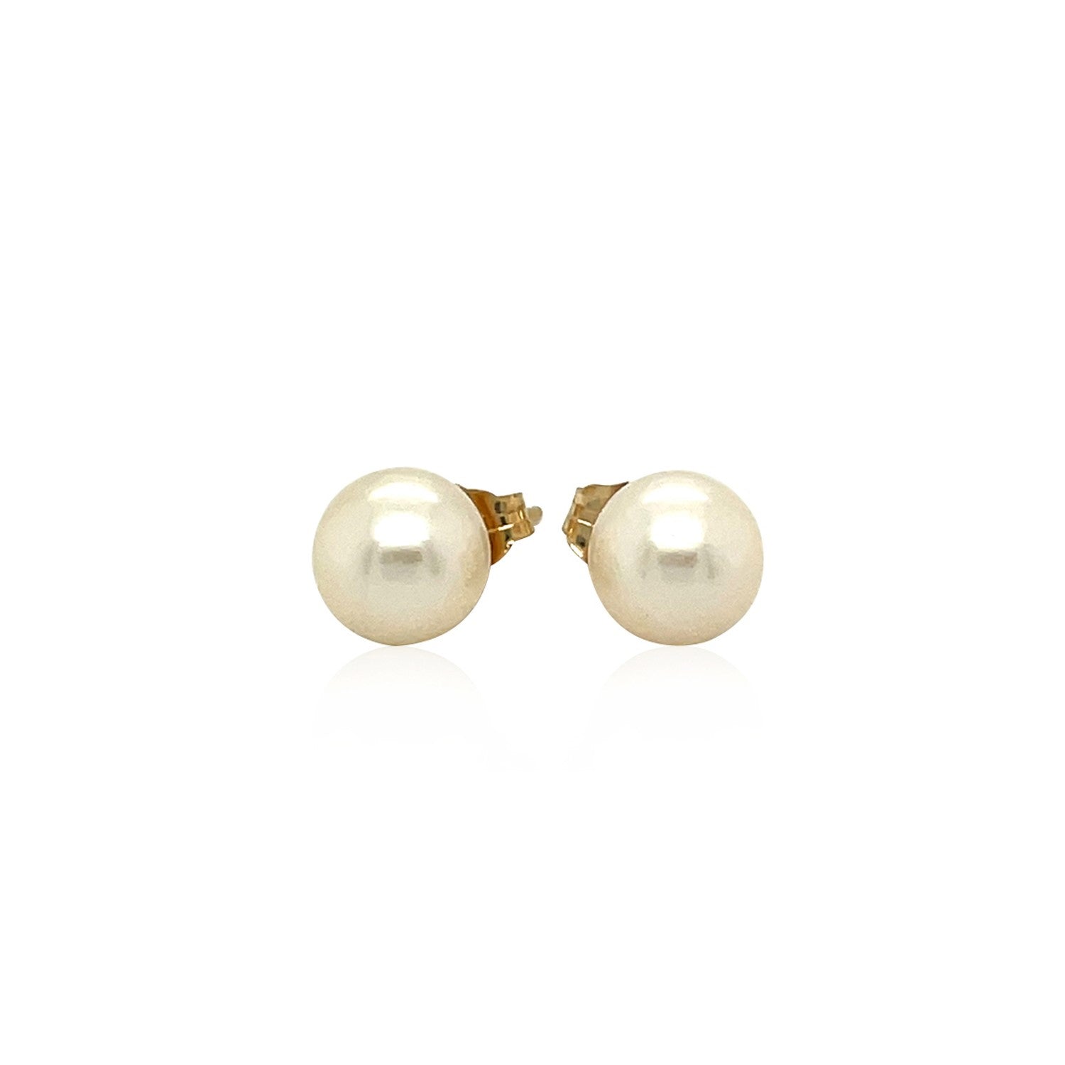 14k Yellow Gold Freshwater Cultured White Pearl Stud Earrings (7mm) - Coolpeacock