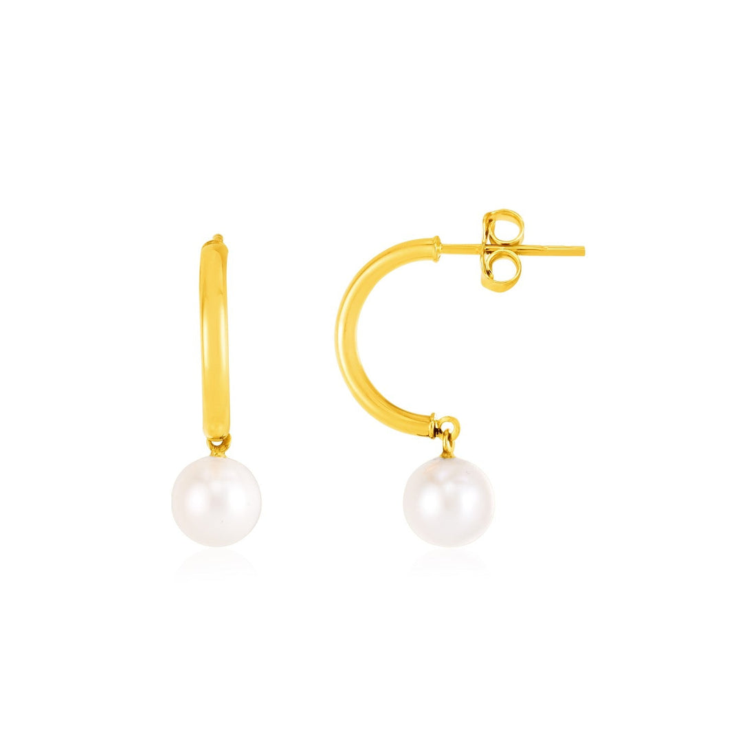 14k Yellow Gold Half Hoop Earrings with Pearls - Coolpeacock