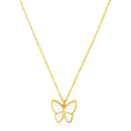 14k Yellow Gold High Polish Butterfly Peral Paste Necklace - Coolpeacock