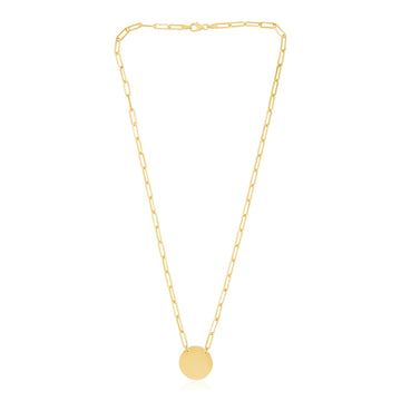 14k Yellow Gold High Polish Circle Disc Paperclip Link Necklace - Coolpeacock