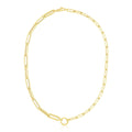 14k Yellow Gold High Polish Elongated Paperclip Chain Circle Necklace - Coolpeacock